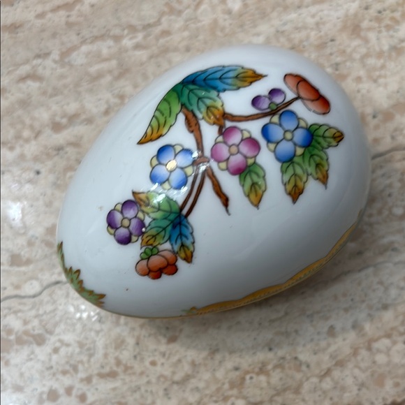 Herend White and Blue Ceramic Art Egg